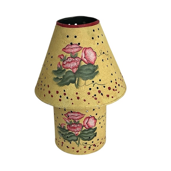 Vintage Hand Painted Galvanized Metal Jar Candle Lamp Yellow Floral 2000 - Picture 3 of 16
